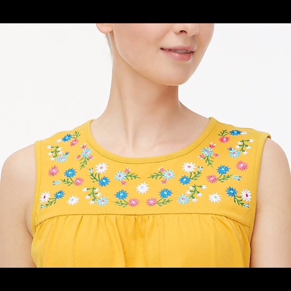 New J. Crew Embroidered-yoke Cotton Tee - Picture 2 of 5